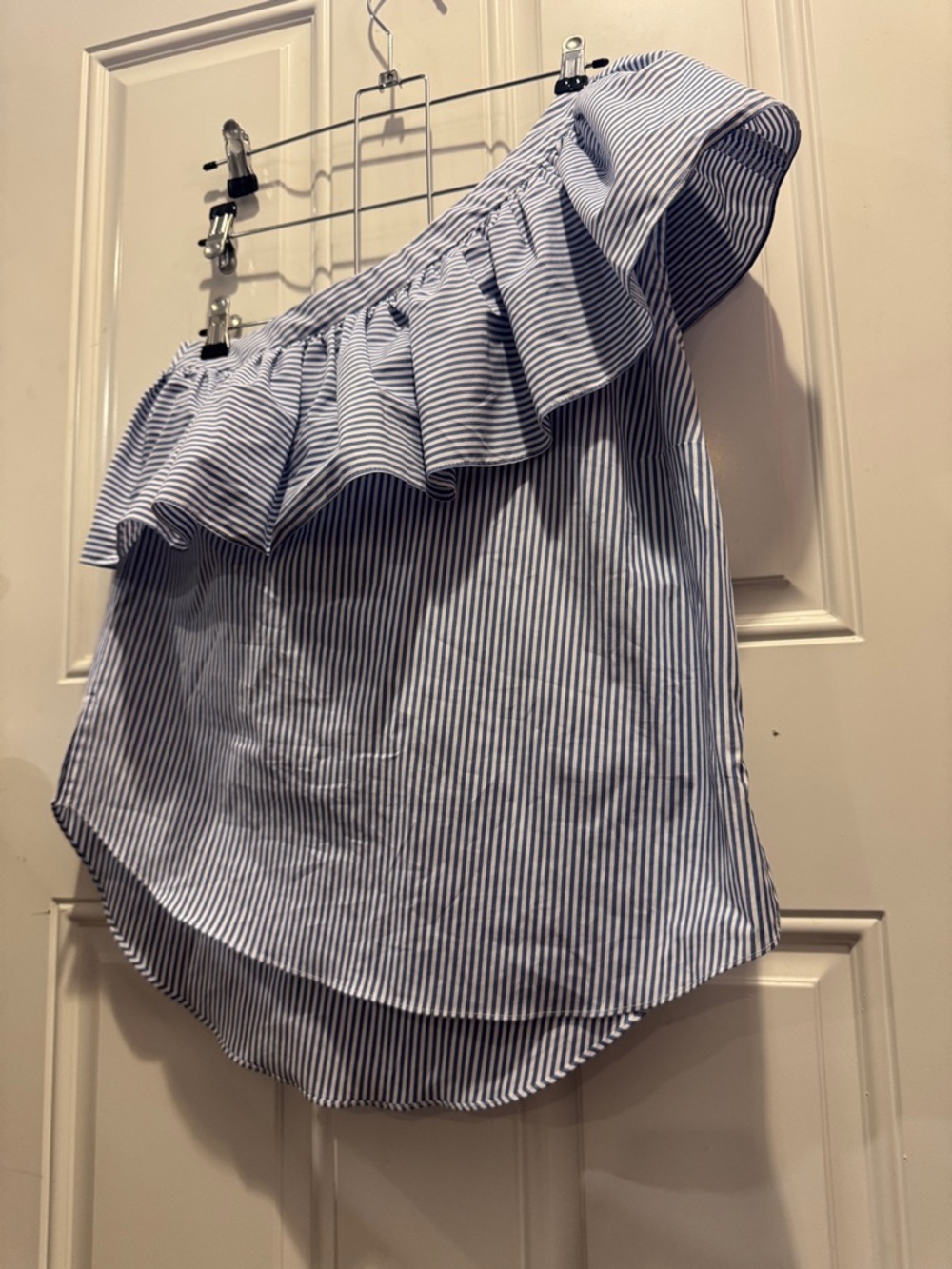NWT Veronica Beard Cruz Sleeveless Top Blue Striped Off-Shoulder Ruffle $275.00 - Picture 2 of 11